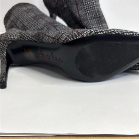 FINAL! NWOT! Charles David Black Red and Gray Tweed Plaid Spike Heeled Boots - Picture 7 of 9